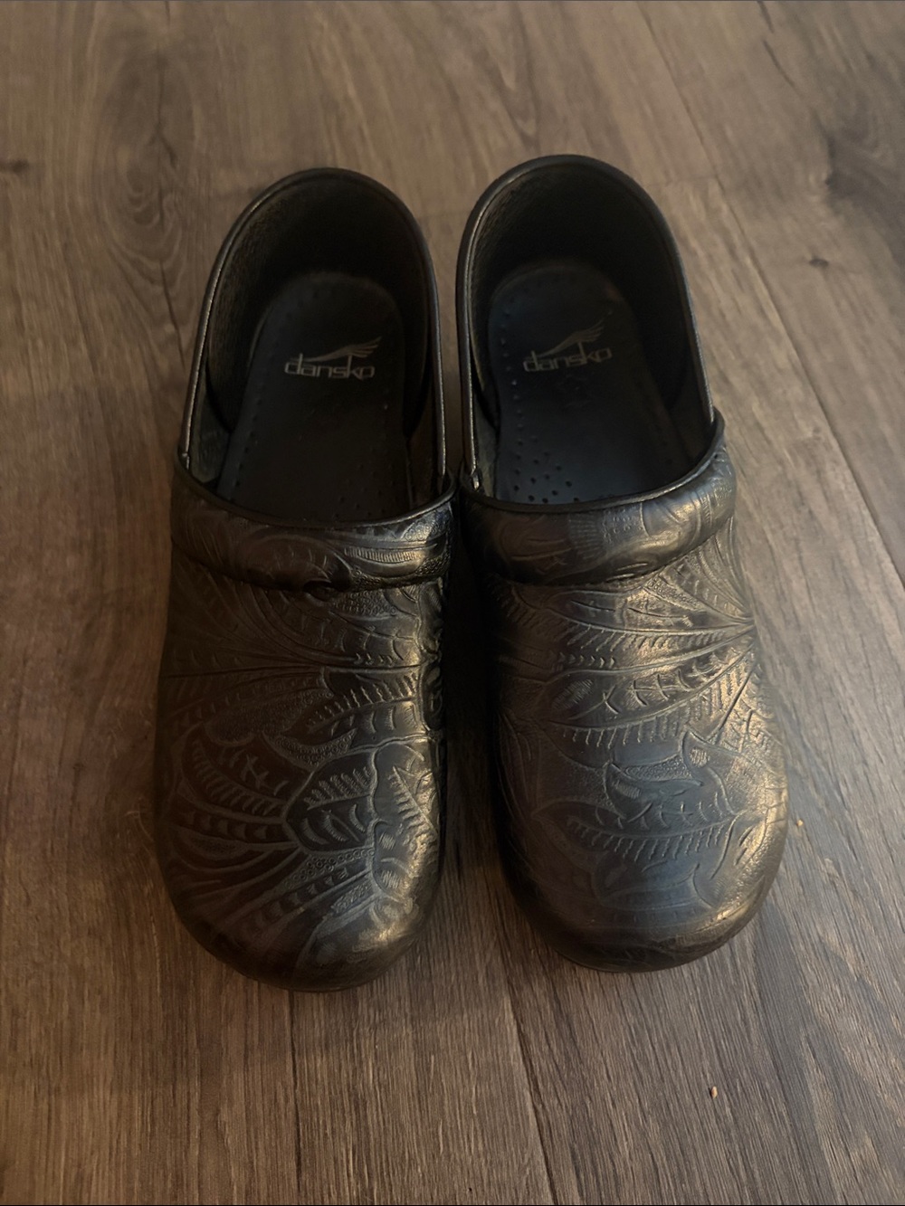 Dansko Metallic Bronze Embossed Leather Clogs